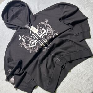 Y2k 2000s Social Collision Affliction Style Crosses Angel Wings Hoodie Large Emo